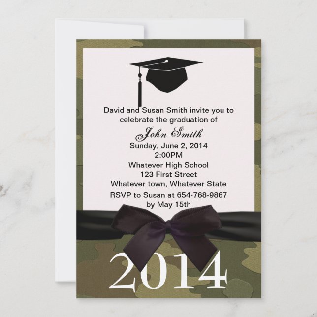 Black  Ribbon And Camouflage Graduation Invitation (Front)