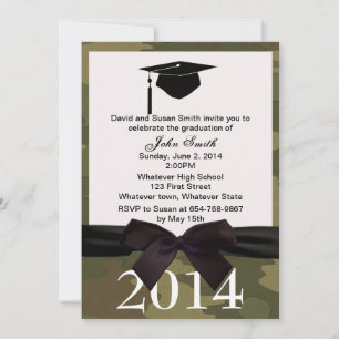 Black  Ribbon And Camouflage Graduation Invitation
