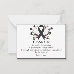 Black Ribbon And Flower After Funeral Cards