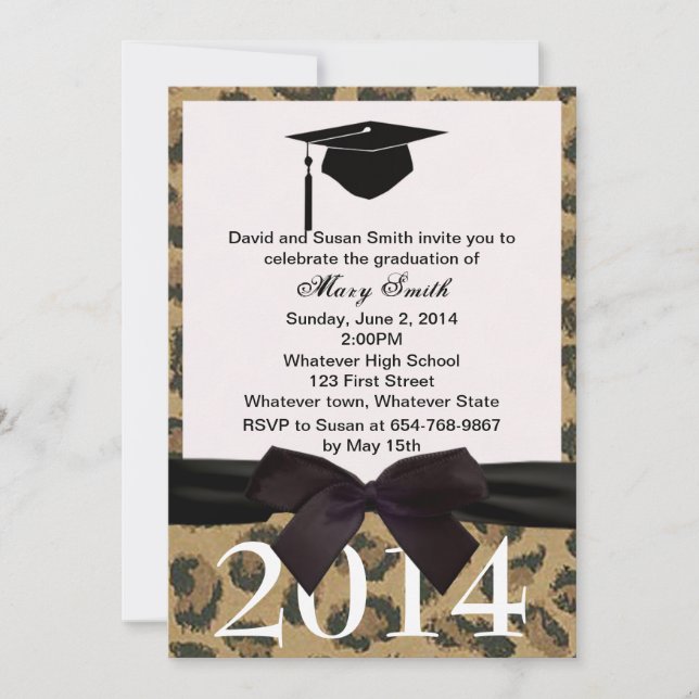 Black Ribbon And Leopard Graduation Invitation (Front)