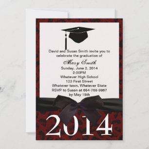Black Ribbon And Red Leopard Graduation Invitation