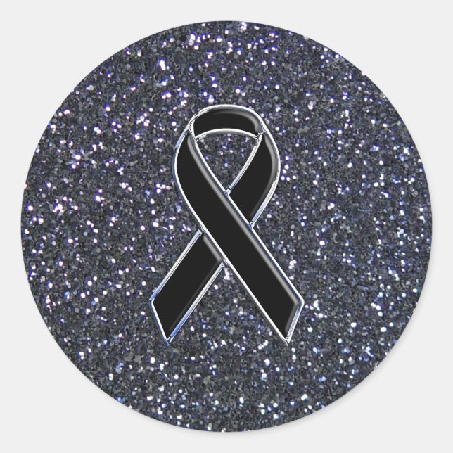 Black Ribbon Awareness Accent Decor Classic Round Sticker (Front)