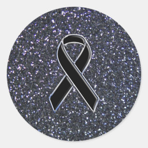 Black Ribbon Awareness Accent Decor Classic Round Sticker