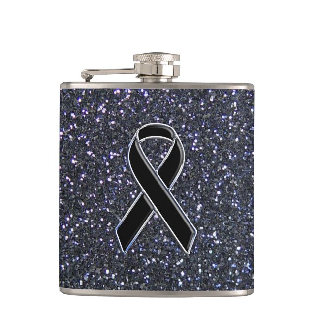 Black Ribbon Awareness Accent Decor Hip Flask (Front)