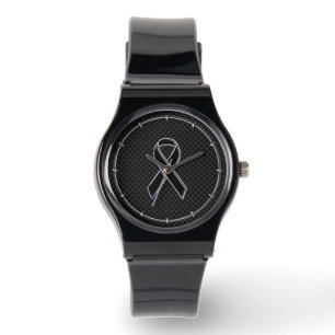 Black Ribbon Awareness Carbon Fiber Decor Watch
