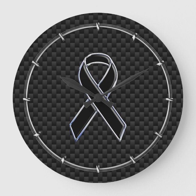 Black Ribbon Awareness Carbon Fibre Decor Large Clock (Front)
