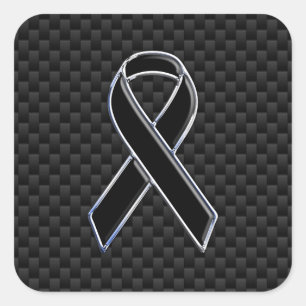 Black Ribbon Awareness Carbon Fibre Decor Square Sticker