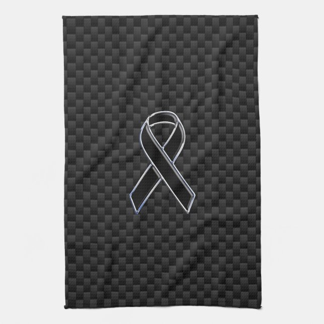 Black Ribbon Awareness Carbon Fibre Decor Tea Towel (Vertical)