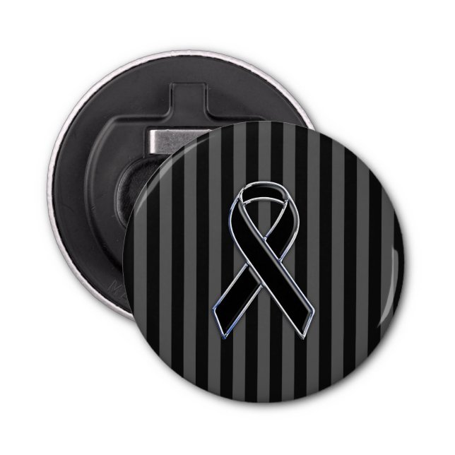 Black Ribbon Awareness on Vertical Stripes Bottle Opener (Front)