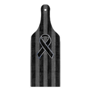 Black Ribbon Awareness on Vertical Stripes Cutting Board