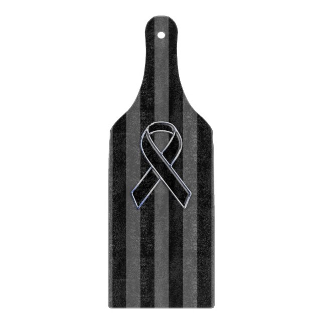 Black Ribbon Awareness on Vertical Stripes Cutting Board (Front)