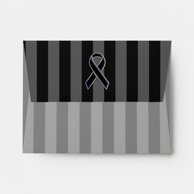 Black Ribbon Awareness on Vertical Stripes Envelopes (Back (Top Flap))