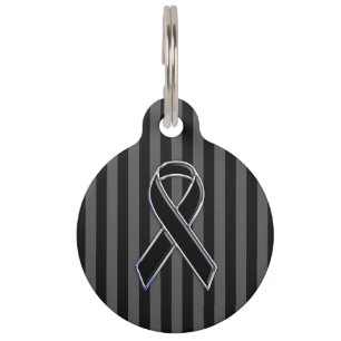 Black Ribbon Awareness on Vertical Stripes Pet Tag