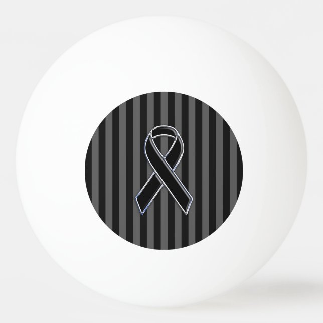 Black Ribbon Awareness on Vertical Stripes Ping Pong Ball (Front)