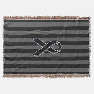 Black Ribbon Awareness on Vertical Stripes Throw Blanket