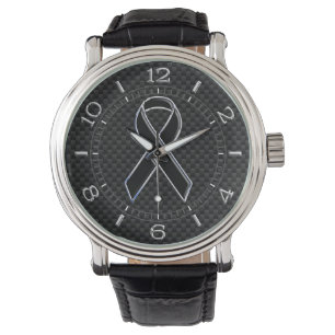 Black Ribbon Awareness Stylish Carbon Dial Watch
