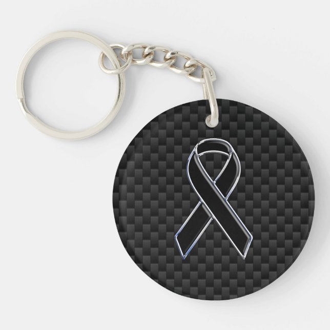 Black Ribbon Awareness Stylish Carbon Fibre Key Ring (Front)