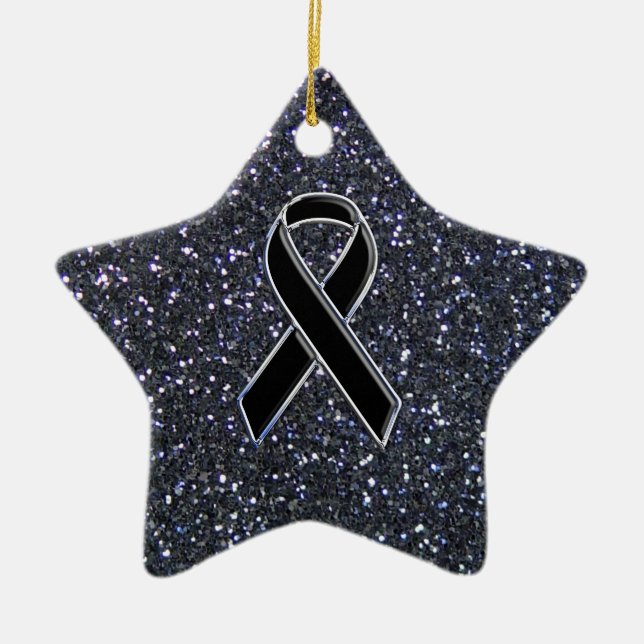Black Ribbon Awareness Symbol Ceramic Tree Decoration (Front)