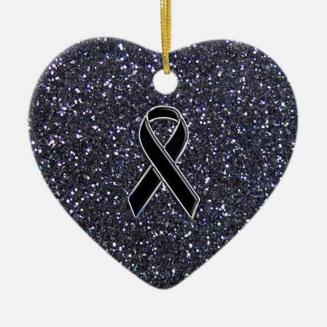 Black Ribbon Awareness Symbol Ceramic Tree Decoration (Front)