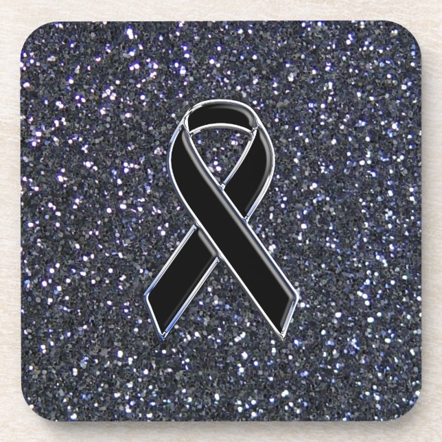 Black Ribbon Awareness Symbol Coaster (Front)
