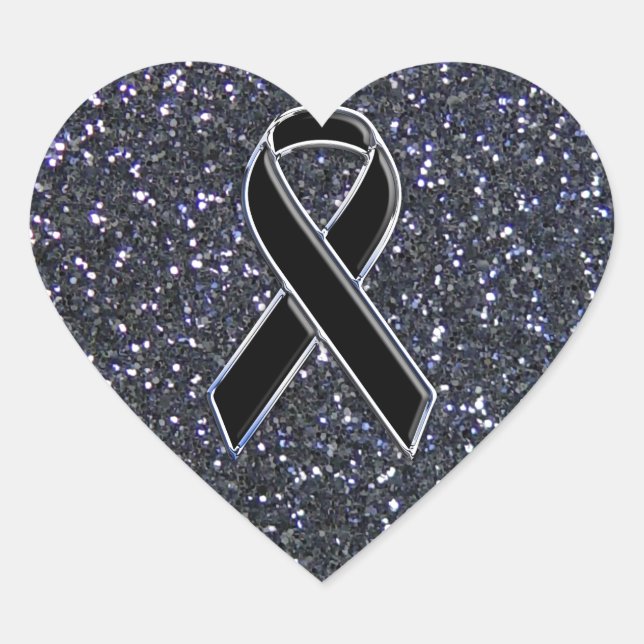 Black Ribbon Awareness Symbol Heart Sticker (Front)