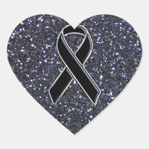 Black Ribbon Awareness Symbol Heart Sticker