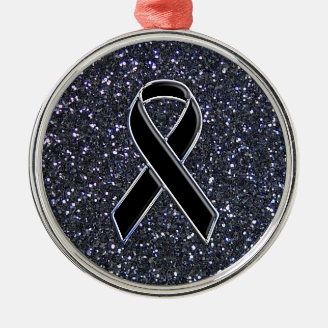 Black Ribbon Awareness Symbol Metal Tree Decoration (Front)