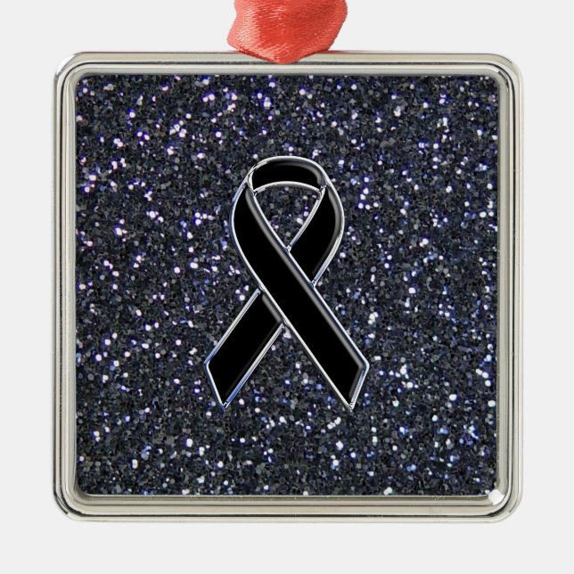 Black Ribbon Awareness Symbol Metal Tree Decoration (Front)
