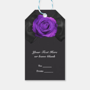Black Ribbon Bow & Purple Rose ANY COLOR Favour Gift Tags