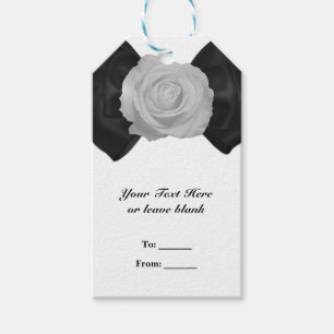 Black Ribbon Bow & White Rose Elegant Custom Favou Gift Tags