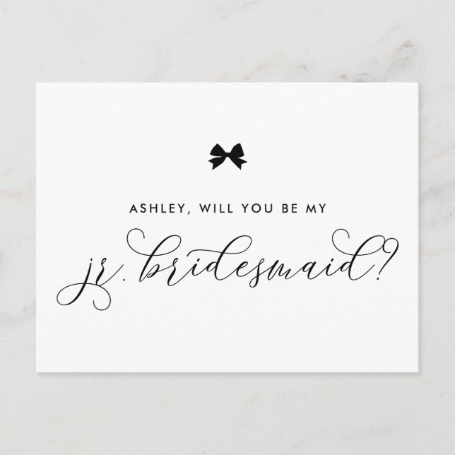 Black Ribbon Bow Will You Be My Jr Bridesmaid Card (Front)