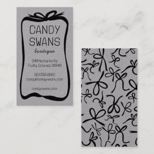 Black Ribbon Bows Sweet Custom Feminine Luxe Grey Business Card