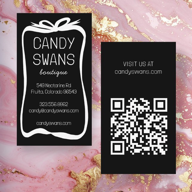 Black Ribbon Bows Sweet Custom QR Code Girly  Business Card (Black Ribbon Bows Sweet Custom QR Code Girly Business Card
)
