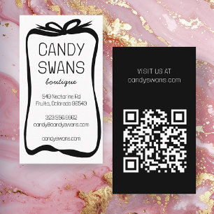 Black Ribbon Bows Sweet Custom QR Code Girly  Business Card