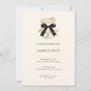 Black Ribbon Cake Birthday Party Invitation