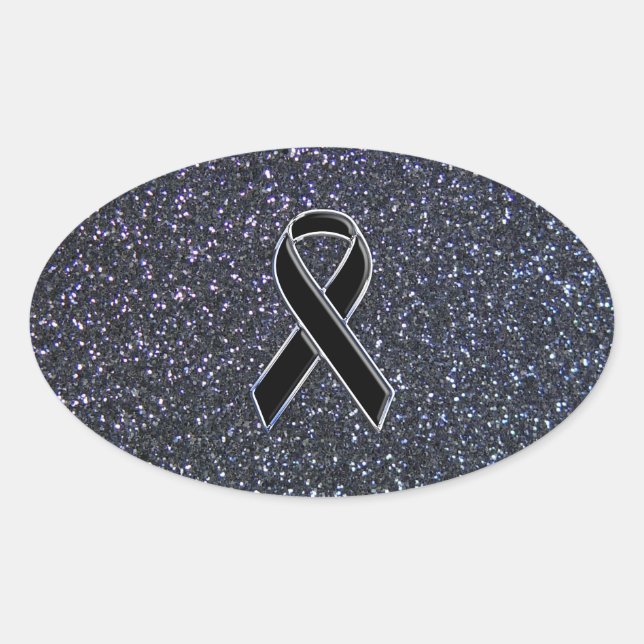 Black Ribbon Decor Oval Sticker (Front)