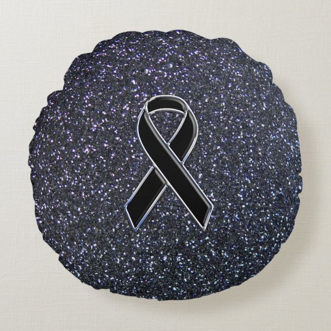 Black Ribbon Decor Round Cushion (Front)