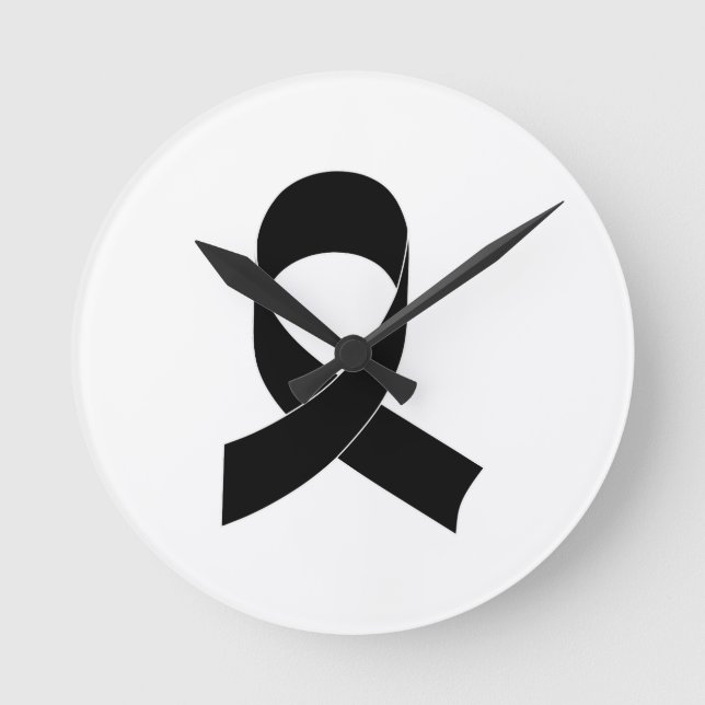 Black Ribbon Drawing Round Clock (Front)