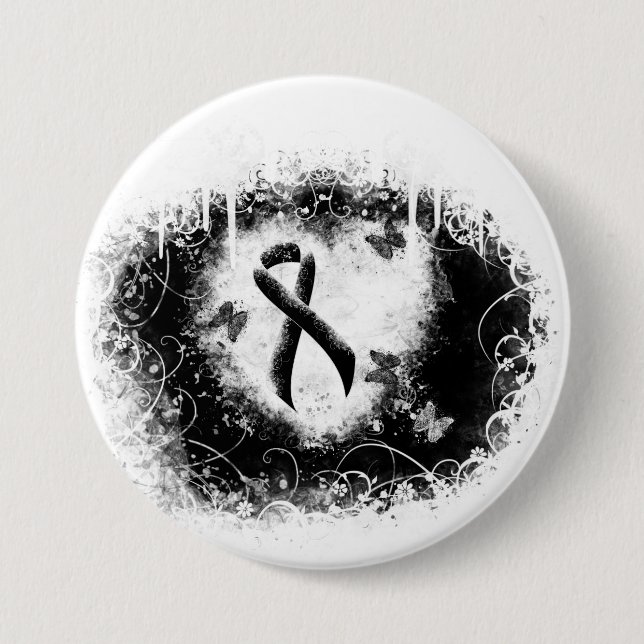 Black Ribbon Grunge Heart 7.5 Cm Round Badge (Front)