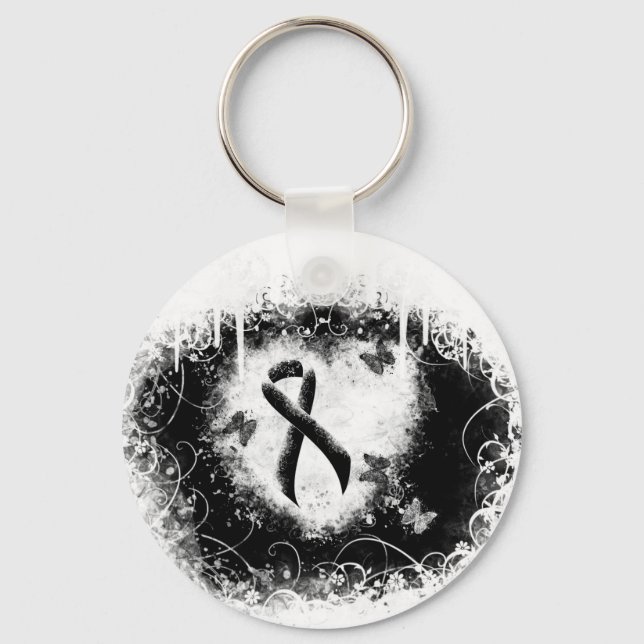 Black Ribbon Grunge Heart Key Ring (Front)
