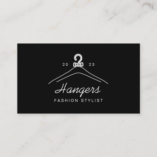 Black Ribbon Hanger Fashion Stylist Business Card (Front)
