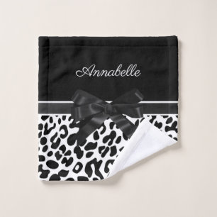 Black Ribbon Leopard Print Bath Towel Set