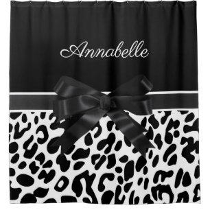 Black Ribbon Leopard Print Shower Curtain