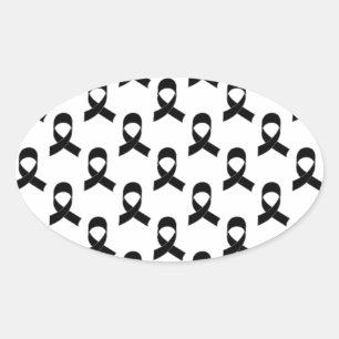 Black Ribbon Pattern Oval Sticker