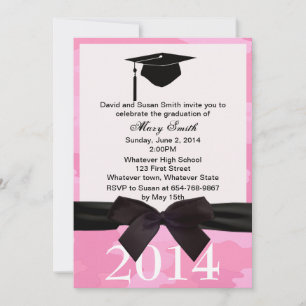 Black  Ribbon Pink Camouflage Graduation Invite