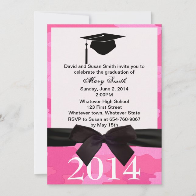 Black  Ribbon Pink Camouflage Graduation Invite (Front)
