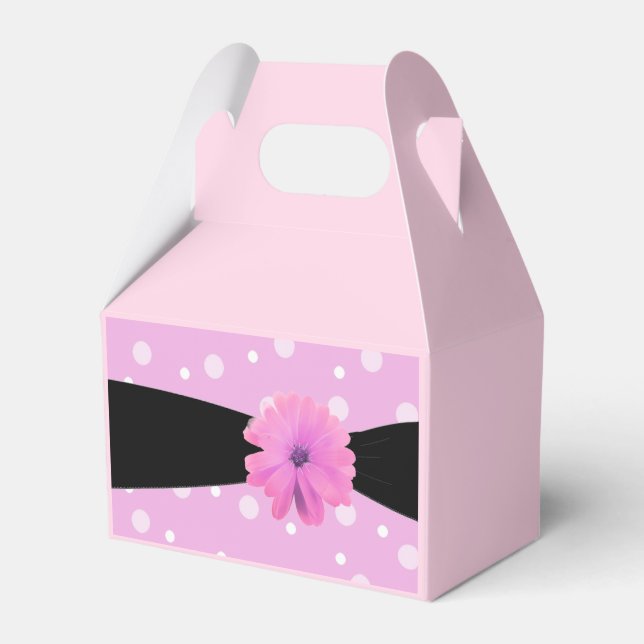 Black Ribbon Pink Flower Favour Box (Front Side)