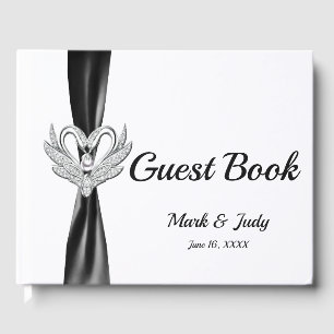 Black Ribbon Silver Swans Wedding Guestbook