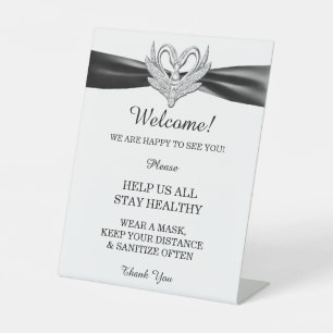 Black Ribbon Silver Swans Wedding Safety  Pedestal Sign