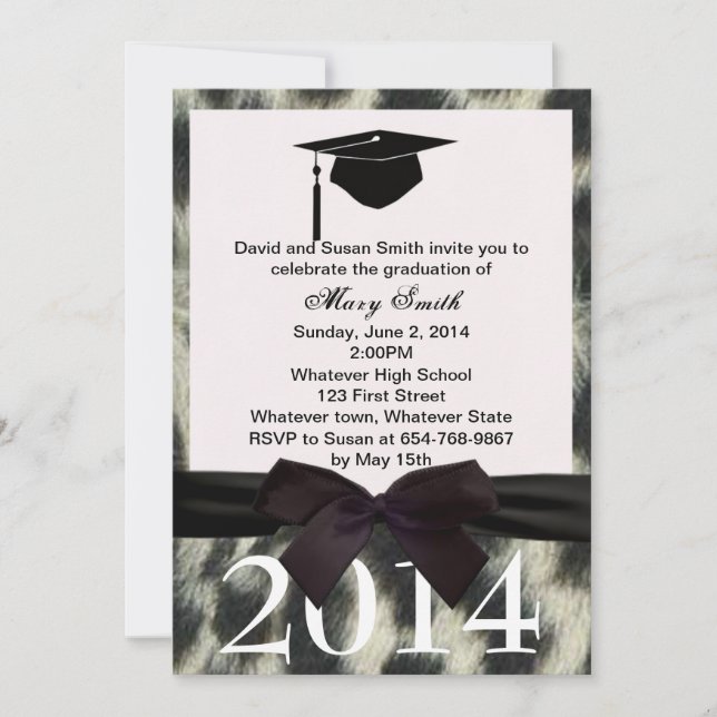Black Ribbon Snow Leopard Graduation Invitation (Front)
